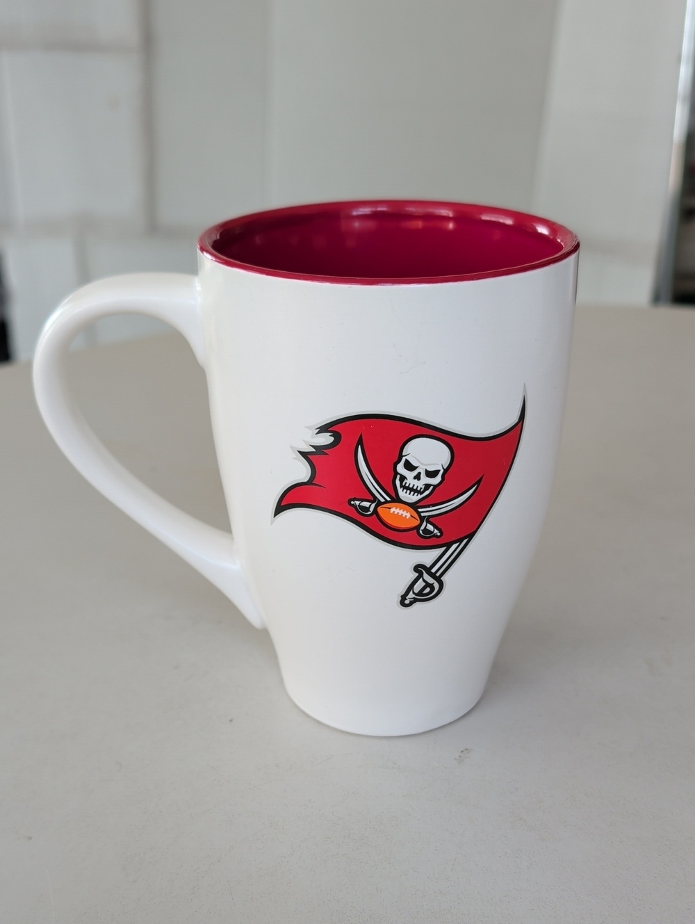 NFL Tampa Bay Buccaneers White Red Ceramic Coffee Mug  Red Interior Football